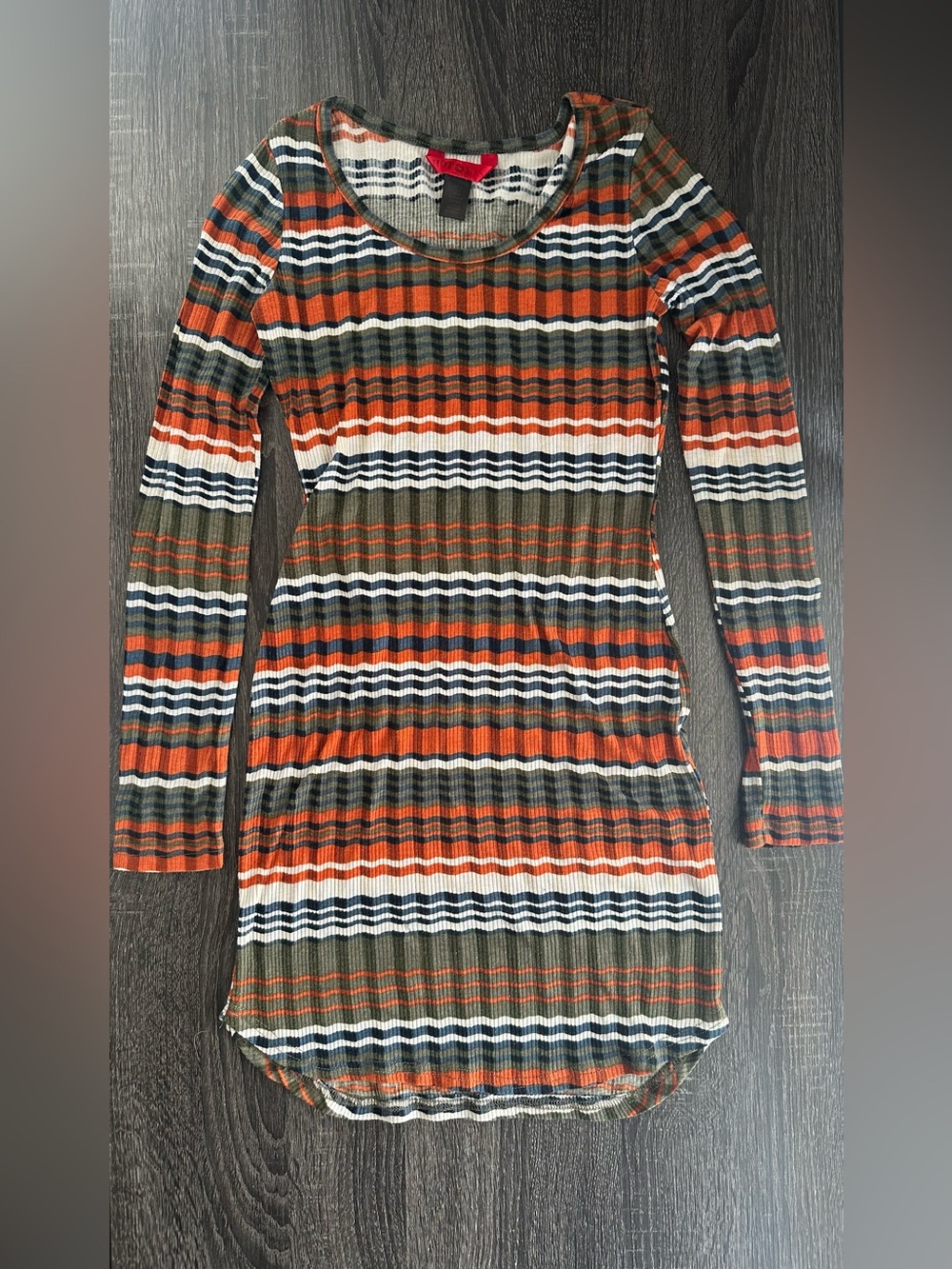 MOTO Women’s Ribbed Striped Long Sleeve Tunic Top Size Small Boho Stretch